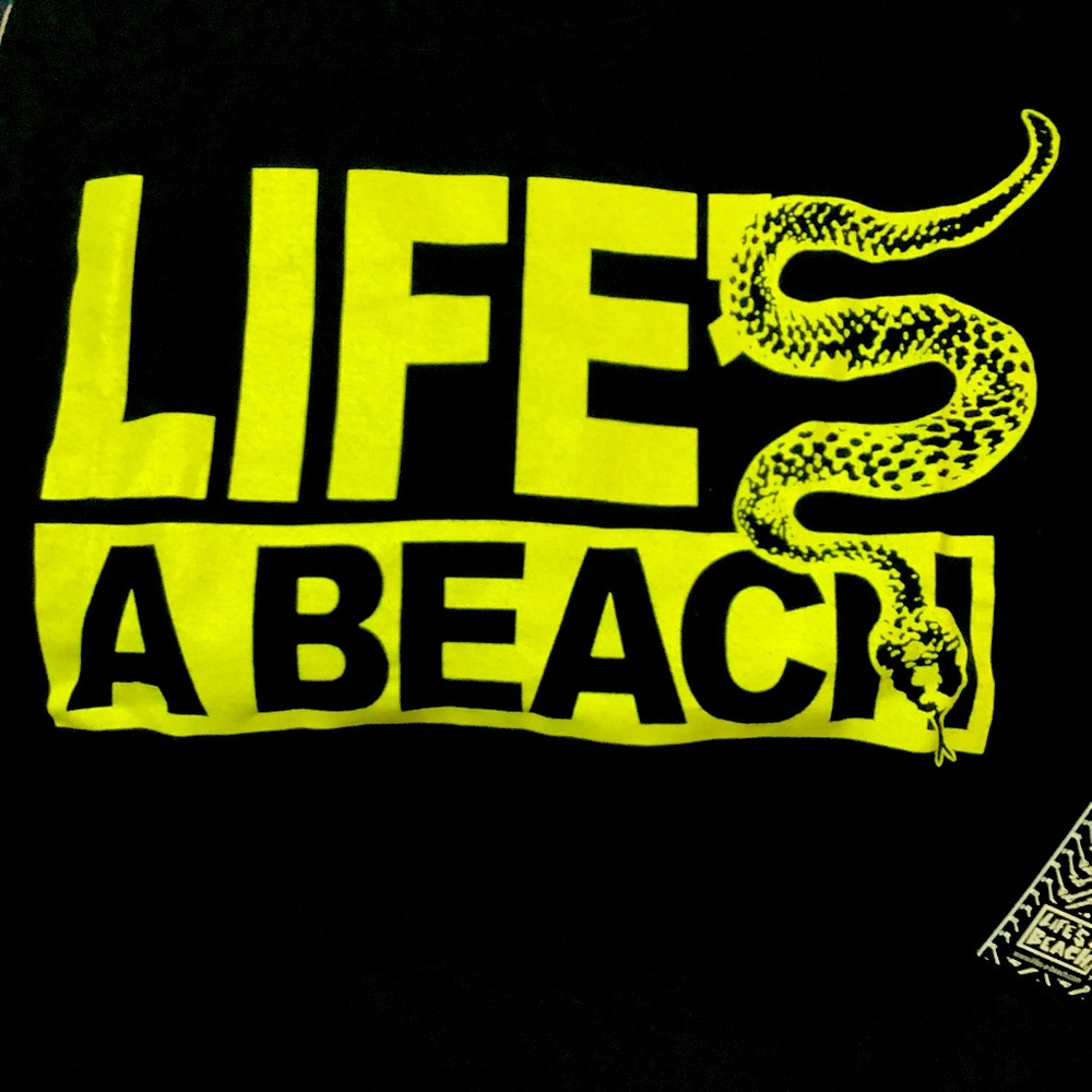 🆕🐍🌊 2 Sided Black SERPENT SNAKE Life's A Beach t-shirt Skater Surfer NWT